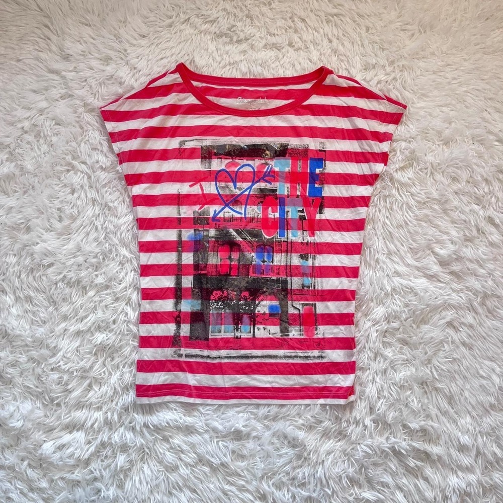 y2k aeropostale pink & white striped graphic slouchy top medium